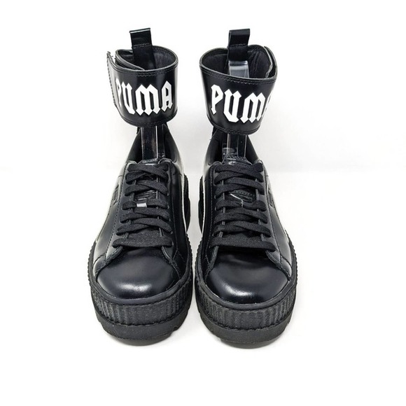 Puma Fenty Womens 9 Ankle Strap Creepers Platform Black Leather Sneakers EUC - Picture 5 of 10